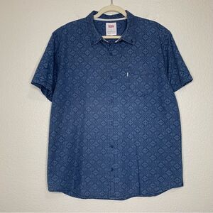 NWOT Levi’s Men’s Blue Geometric Print Button Down Shirt, Size XL